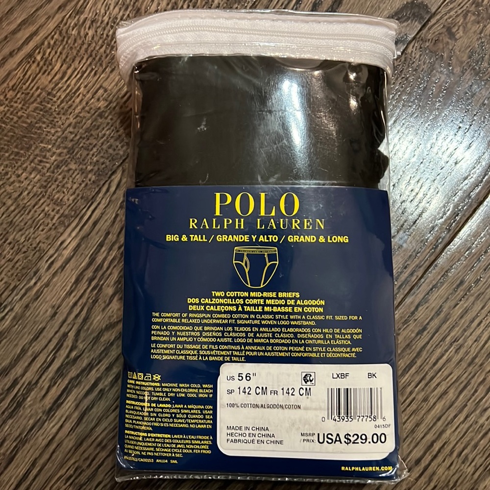 Brand New - Polo Ralph Lauren Size 56” Cotton Mid-Rise Briefs - 2 Pack